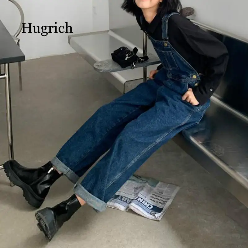 Женский джинсовый комбинезон однотонный синий прямой из денима Классический