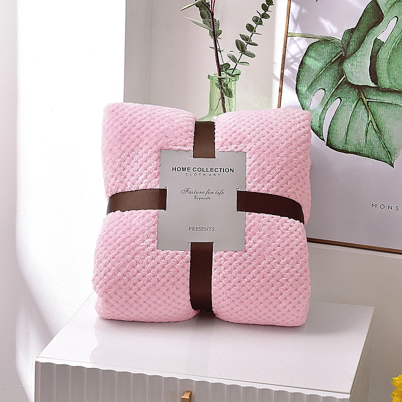 Blanket Coral Fleece Home Textiles Solid Color Sofa Thicken Mesh Pineapple Grid Warm Flannel | Дом и сад