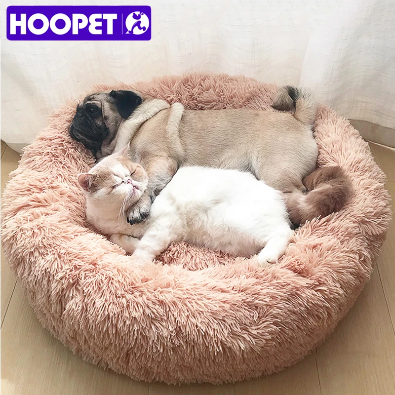 

HOOPET Round Plush Cat Bed House Soft Long Plush Cat Bed Round Pet Dog Bed For Small Dogs Cats Nest Winter Warm Sleeping Bed