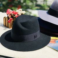 womens autumn and winter inclined top hat british pepper letter m wool wide brimmed hat woolen hat seamless generation