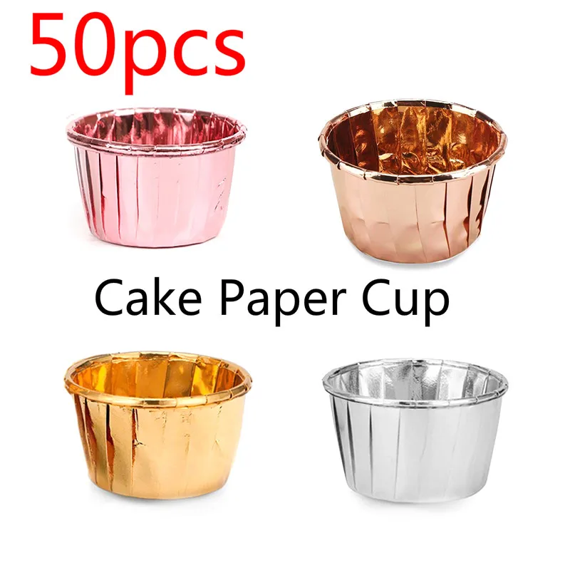 

Cake paper cups 50pcs greaseproof paper cups high temperature resistance cake paper cup double-sided aluminum foil curling cup