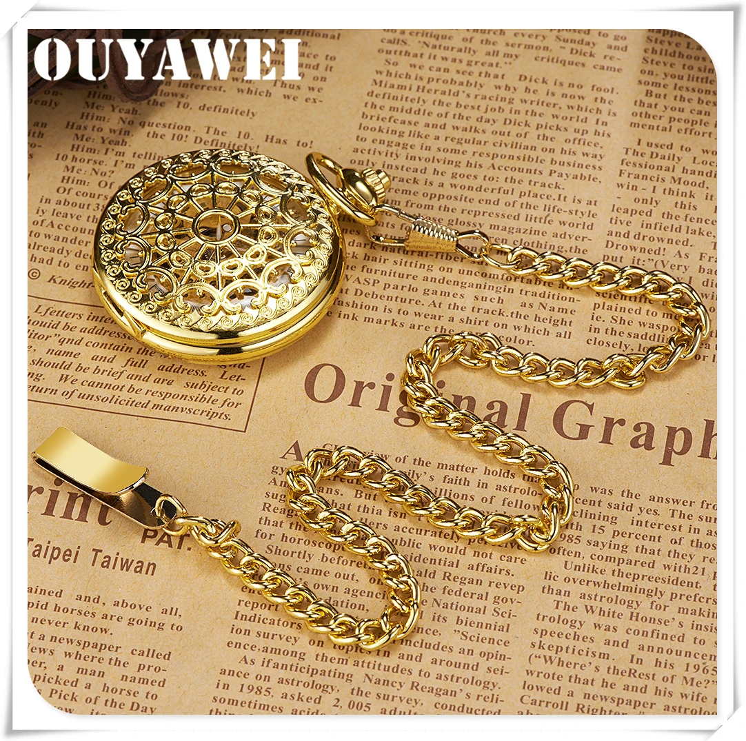 

OUYAWEI Creative Mechanical Hand Wind Pocket Watches Men Women Fashion Pendant Transparent Back Cover Clock Necklace Chain Gifts