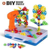 kids drill puzzle toys 193pcs plastic screw group toy diy disassembly puzzle mosaic pegboard creative educational toys boys gift