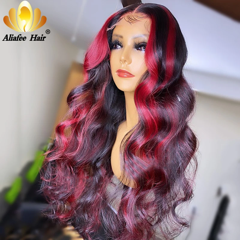 Парики Aliafee из натуральных волос красного цвета с эффектом деграде крупными