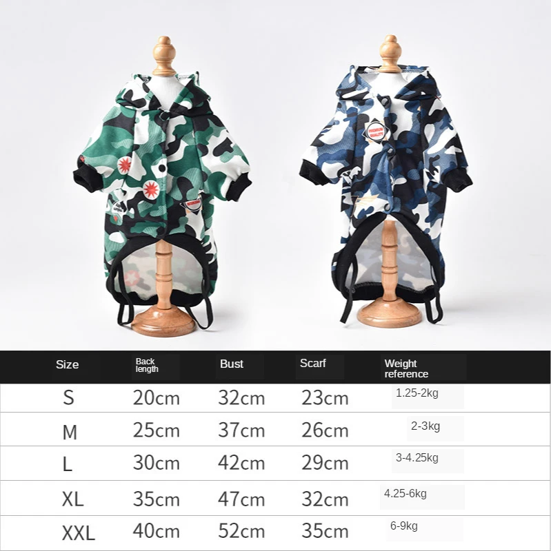 

Pet Dog Clothes for Small Dogs Hooded Jacket Autumn Winter Camouflage Fleece Feet Small Dogs Personality Garment
