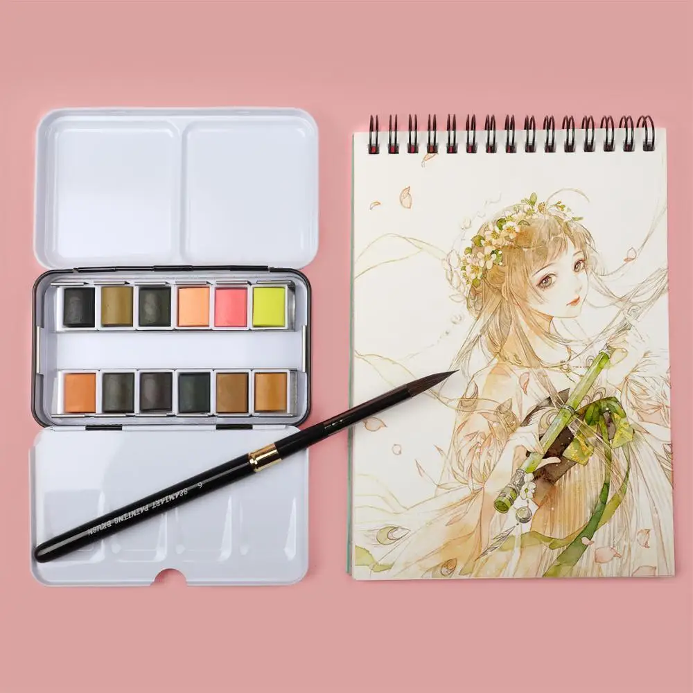 

SeamiArt 12 Color Tin Box Solid Watercolor Skin Water Color Paint for Cartoon & Portraits Painting Drawing Art Supplies