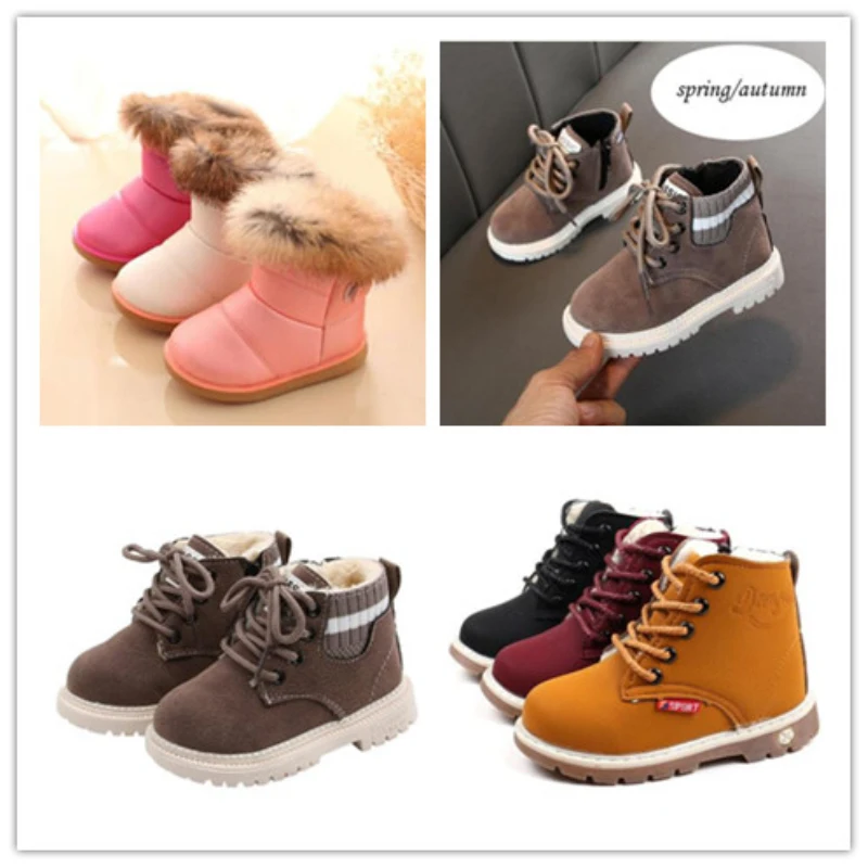 Зимние ботинки для девочек теплые модные Детская хлопковая обувь на мягкой
