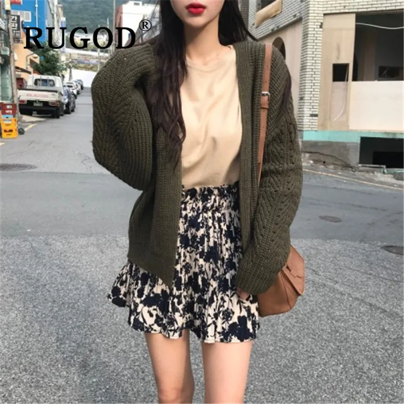 Женский кардиган RUGOD свободный однотонный с v-образным вырезом и рукавами зима 2019