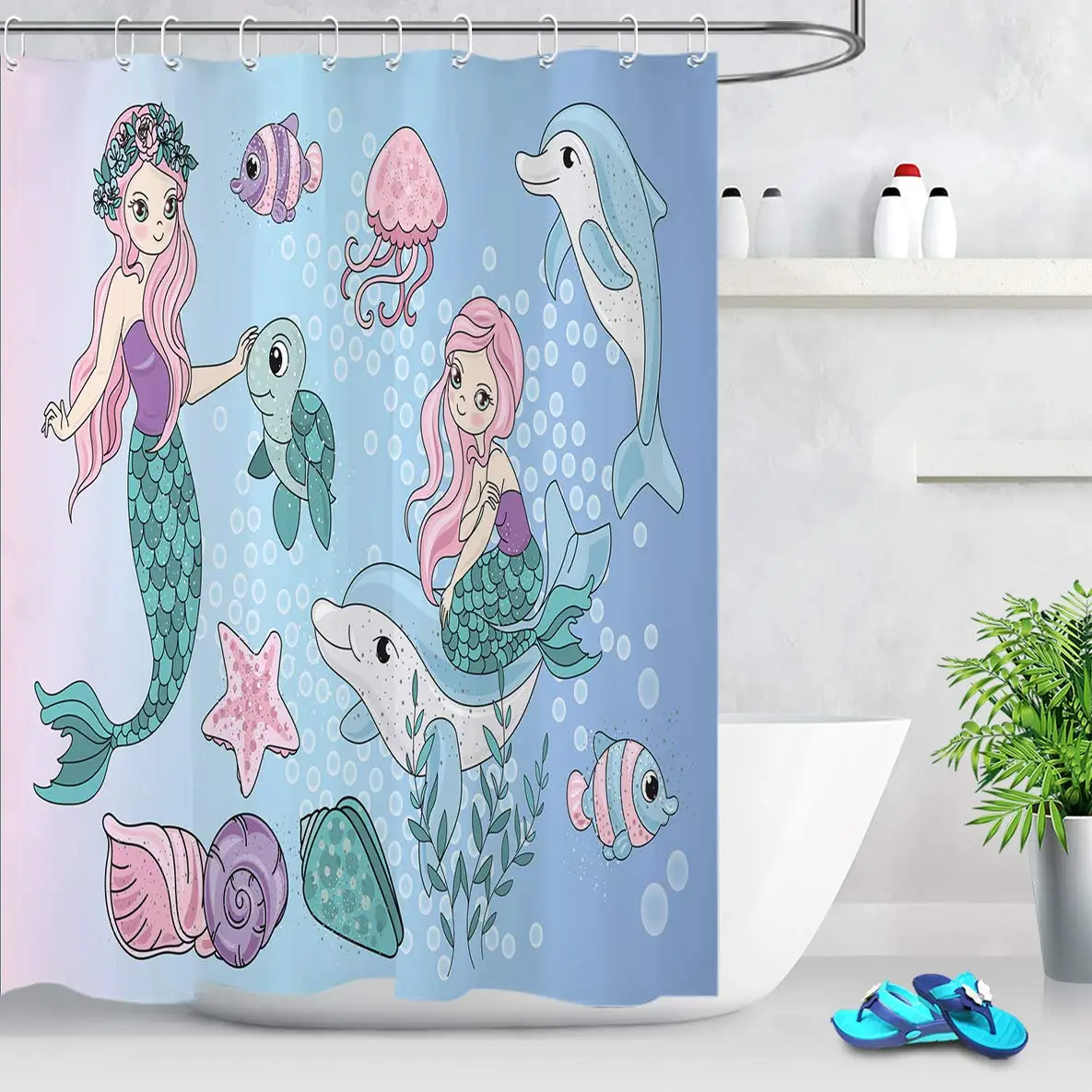 Детская Русалка девочка сидящая на спине дельфина с морской жизнью океан