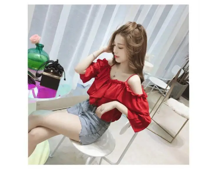 Elegant White Blouse Women Summer Thin Strap Vintage Ruffle Sexy Off shoulder Top Chiffon Blouses Shirt 2021 Korean Fashion plus size blouses