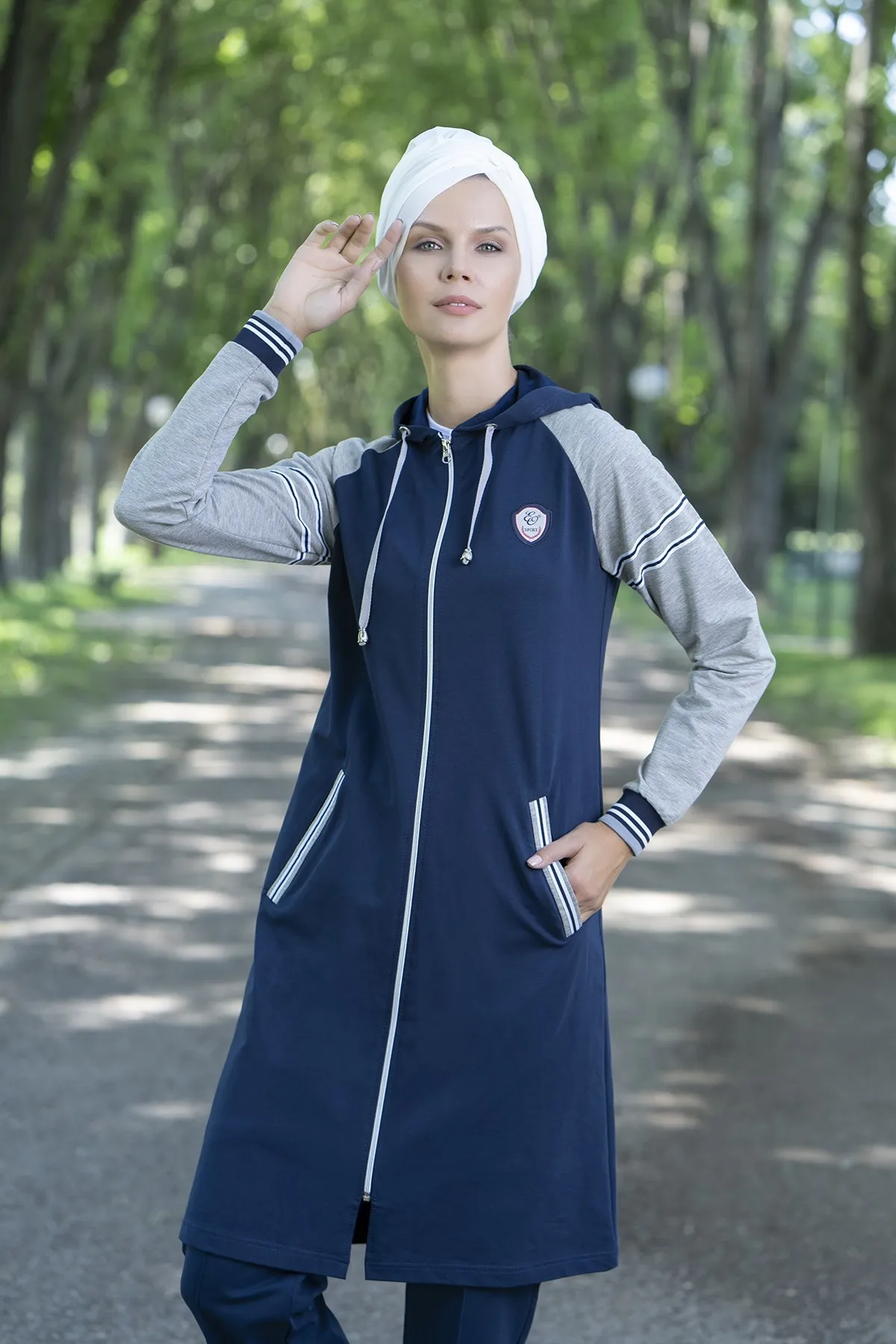 Eofashion мусульманская спортивная одежда темно синий с длинным рукавом хлопковый