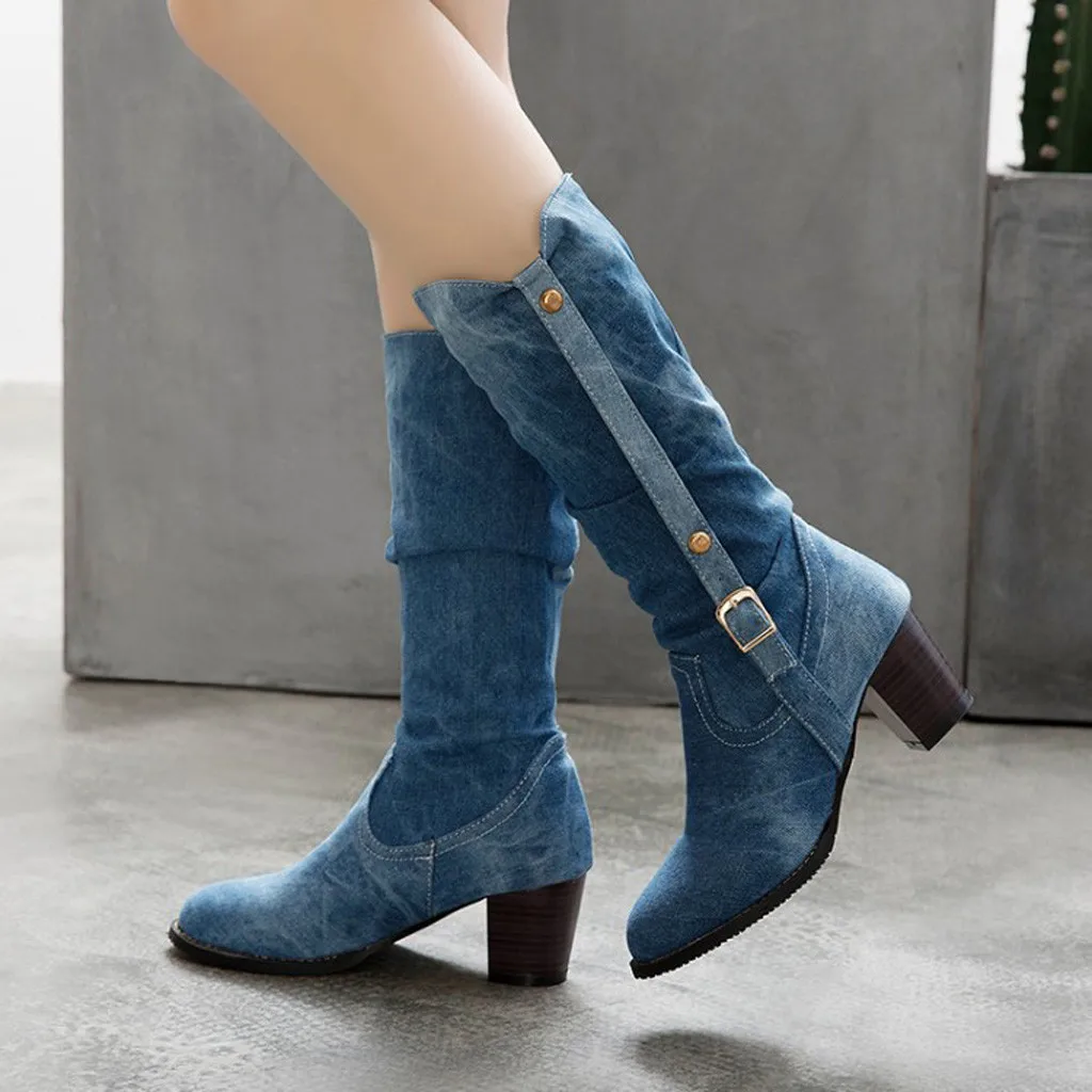 Женские сапоги Ковбойские Сапоги выше колена на платформе со шнуровкой и круглым