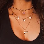 VKME винтажное многослойное бабочка подвески цепочка ожерелье для женщин модное ожерелье с кулоном в виде цепь пистолетас колье богемное украшение 2021 года бижутерия