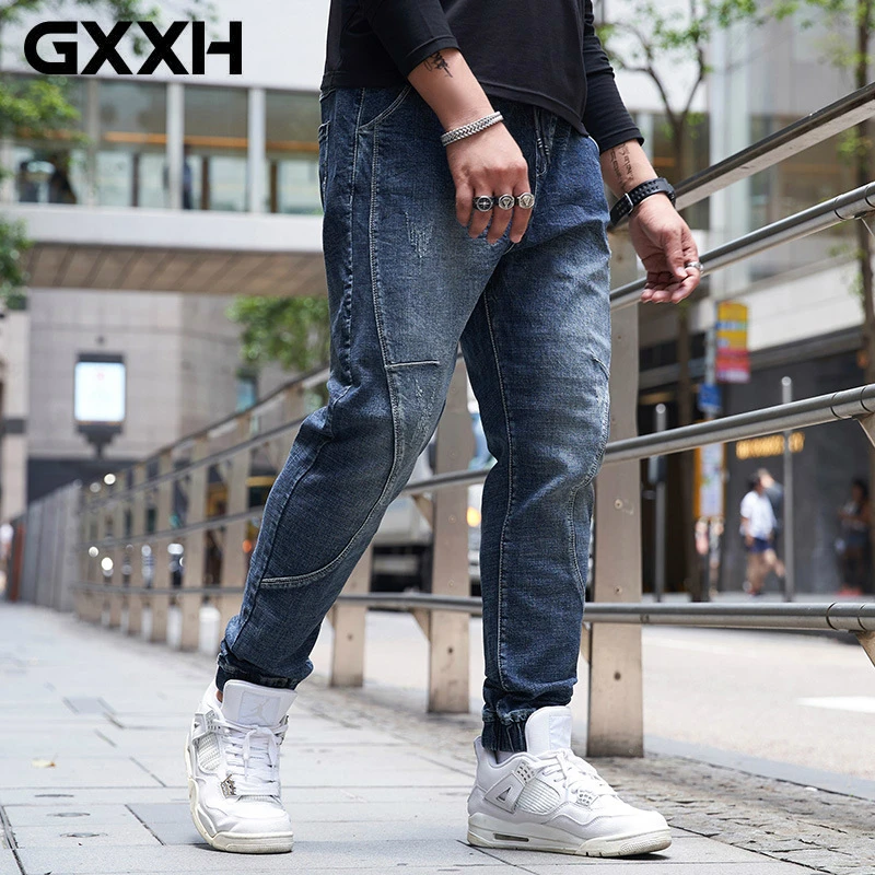 GXXH большие мужские джоггеры с эластичной резинкой на талии джинсы хлопковые Свободные мешковатые плиссированные джинсовые брюки дизайнерская мужская одежда плюс размер 6XL