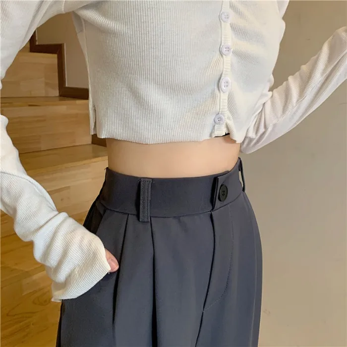 

Suit Casual Pants for Women 2021 Spring New Korean Style Draping Straight Wide-Leg Pants High Waist Loose All-Match Mop Pants