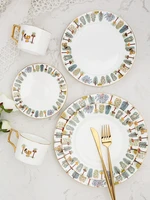 ceramic plate home cooking creative luxury cutlery steak plate set dishes dinner plate gold plate ceramic plate