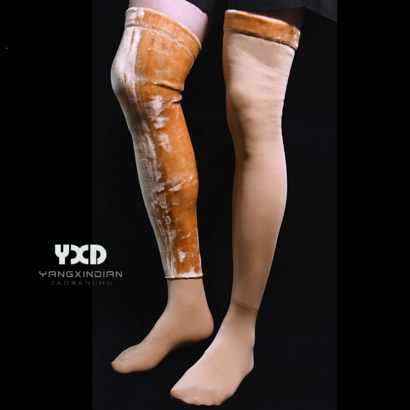 1 Pair/Mens Winter Knee Pads Plus Velvet Thicken Thigh Socks Man Warm High Stockings Male Riding Knee Leggings Socks Solid Color