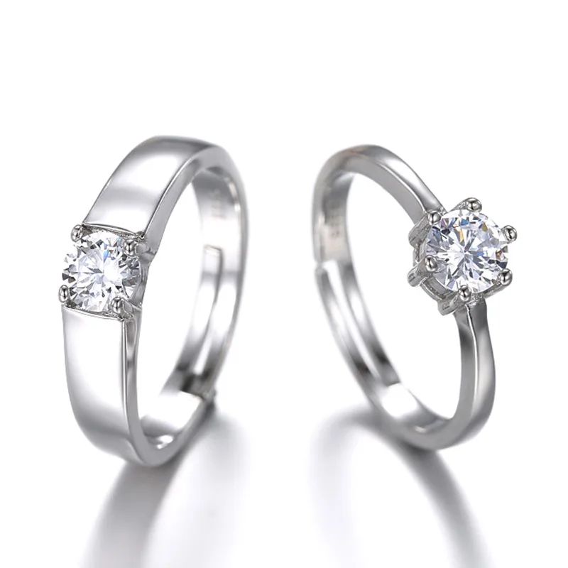 

925 Sterling Silver New Women's Fashion Jewelry High Quality Crystal Zircon Four Claw Six Claw Men And Women Couple Ring