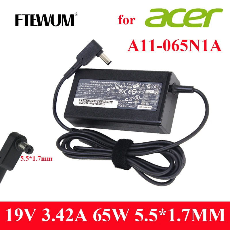 65W 19V 3.42A 5.5*1.7mm Laptop Adapter For Acer A11-065N1A PA-1650-86 ​ADP-65VH B Aspire 5742G S3 E15 5920 5535 Series Charger