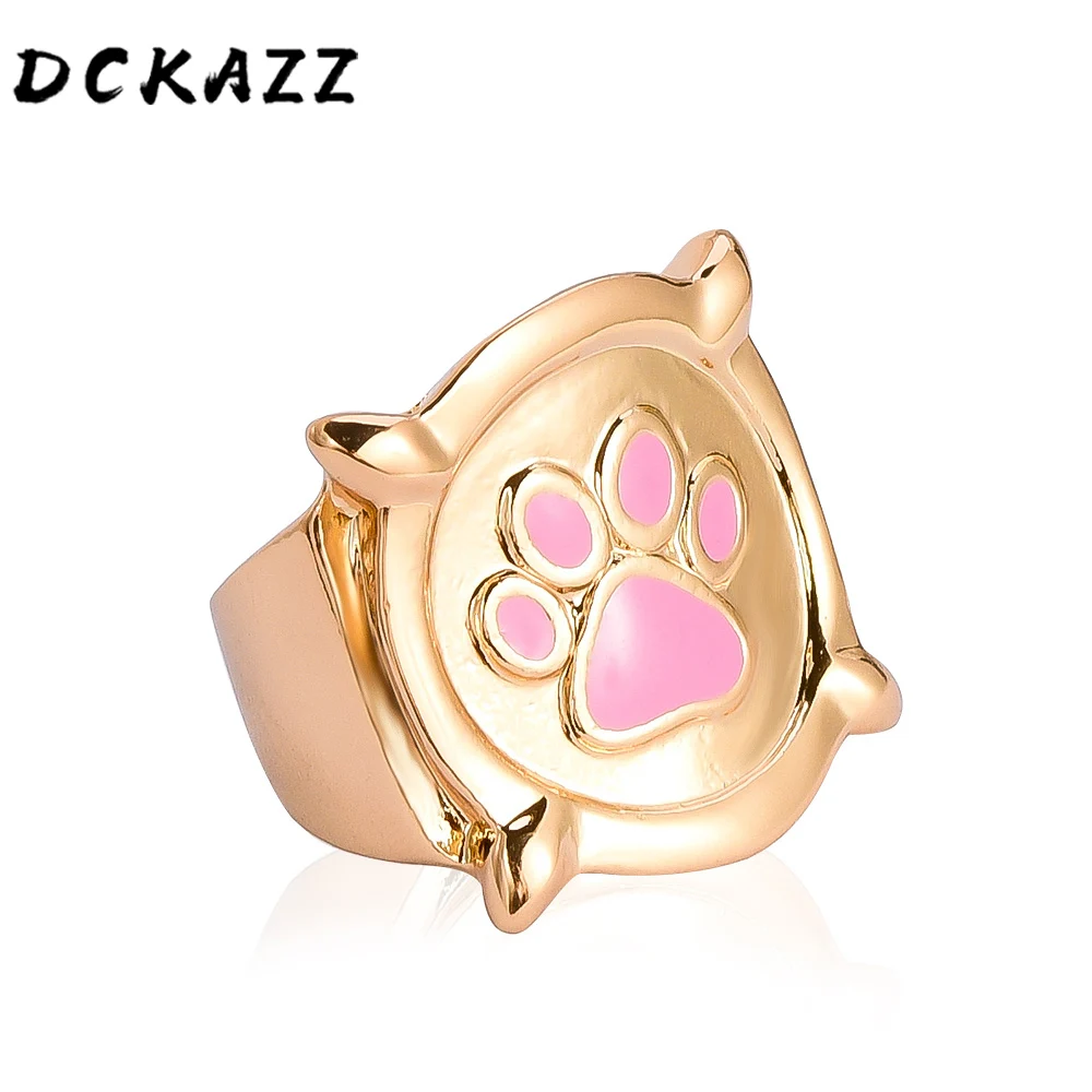 

Dckazz Ladybug And Cat Noir Ring Pink Paw Print Boy And Girl Golden Enamel Rings Anime Jewelry Women Party Cosplay Accessories