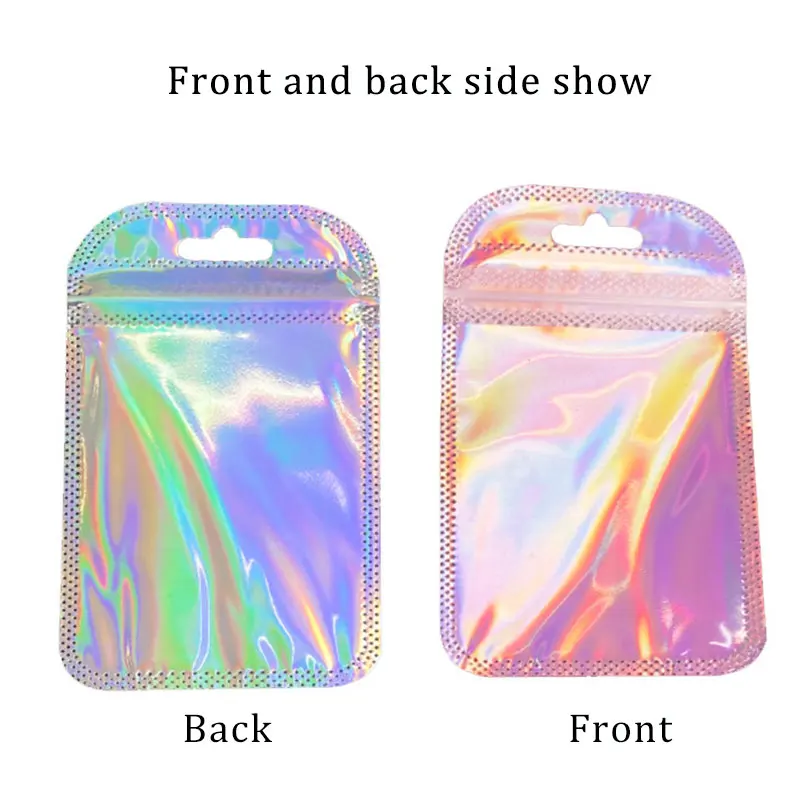 50pcs Iridescent Self Sealing OPP Bags Pouches Laser Iridescent Zip lock Bag Resealable Packaging JewelryRetail Bag Pouches Bags