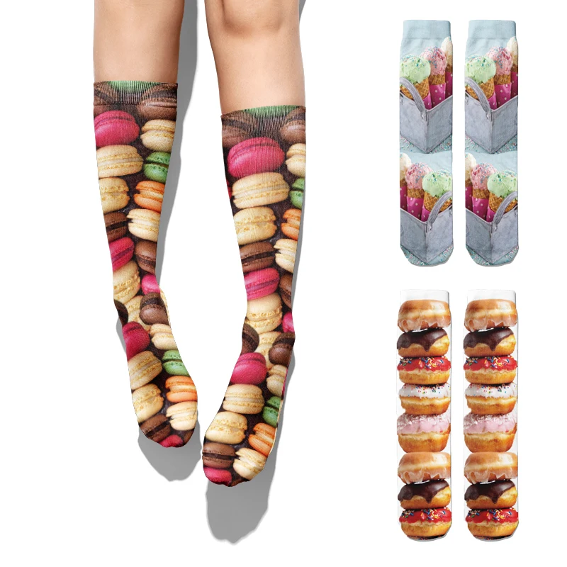Прямые носки с принтом Макарон для девочек модные смешные компрессионные