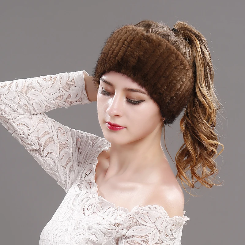 Шарф женский Зимний вязаный из воротник натурального меха норки |