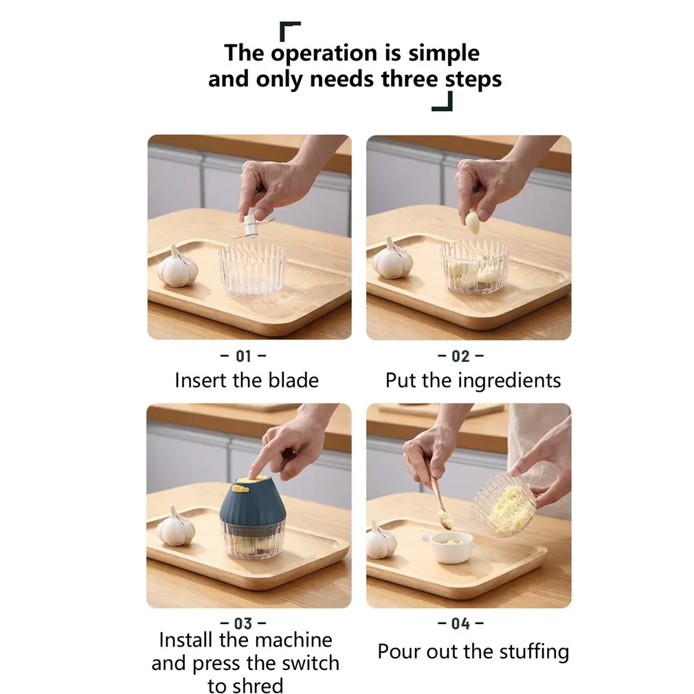 

Electric Mini Garlic Chopper Portable Garlic Cutter Garlic Masher Fruit Vegetable Speedy Chopper Slicer Food Mincer