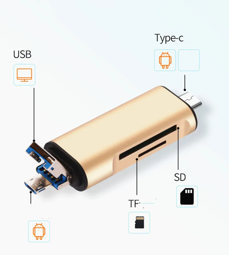 5-в-1 Тип C OTG кард-ридер с флеш-накопитель USB с гнездовым Интерфейс для ПК USB 3,0 чтения TF слот для карт памяти для устройства чтения sd-карт компьютерные принадлежности