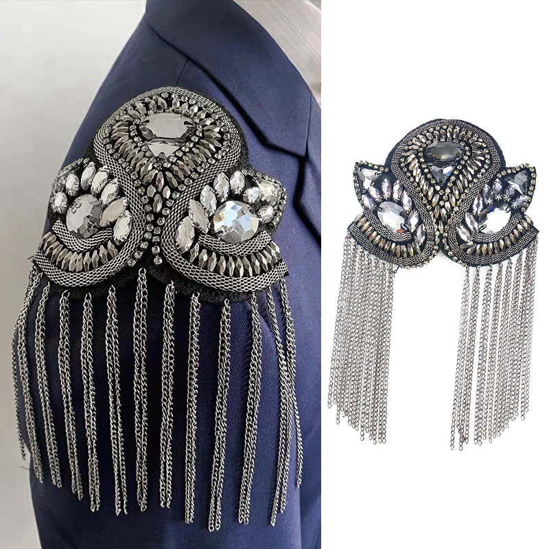 

1PC Retro Beaded Tassels Shoulder Strap Suit Epaulettes Stage Sew on Clothes Applique Punk Fashion Blazer Accessories Jewelry