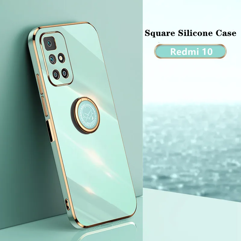 

For Xiaomi Redmi 10 Case Luxury Plating Lens Protection Phone Cases for Redmi 10 Prime Redmi10 Ring Holder Stand Back Cover