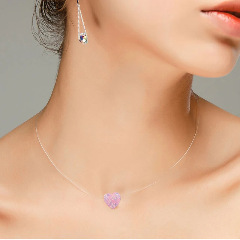 2019 Female Transparent Fishing Line Necklace Silver Invisible Chain Women Bright Heart Choker Collier Femme | Украшения и