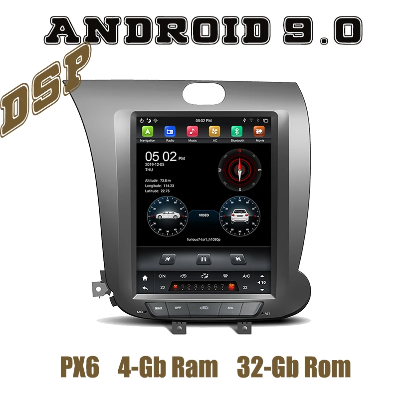 Автомобильный проигрыватель с радио и gps PX6 Tesla Style android 9 0 для Kia K3 cerato forte 2013 2014 2015 2016