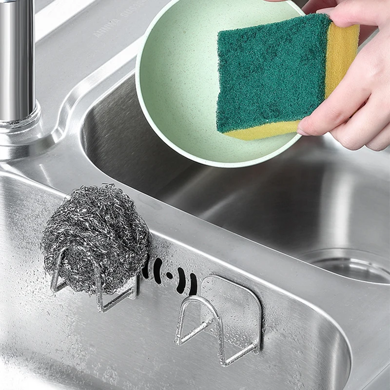 

2 piece sponge rack kitchen perforation-free storage sink rack stainless steel multi-purpose sink drain rack hook