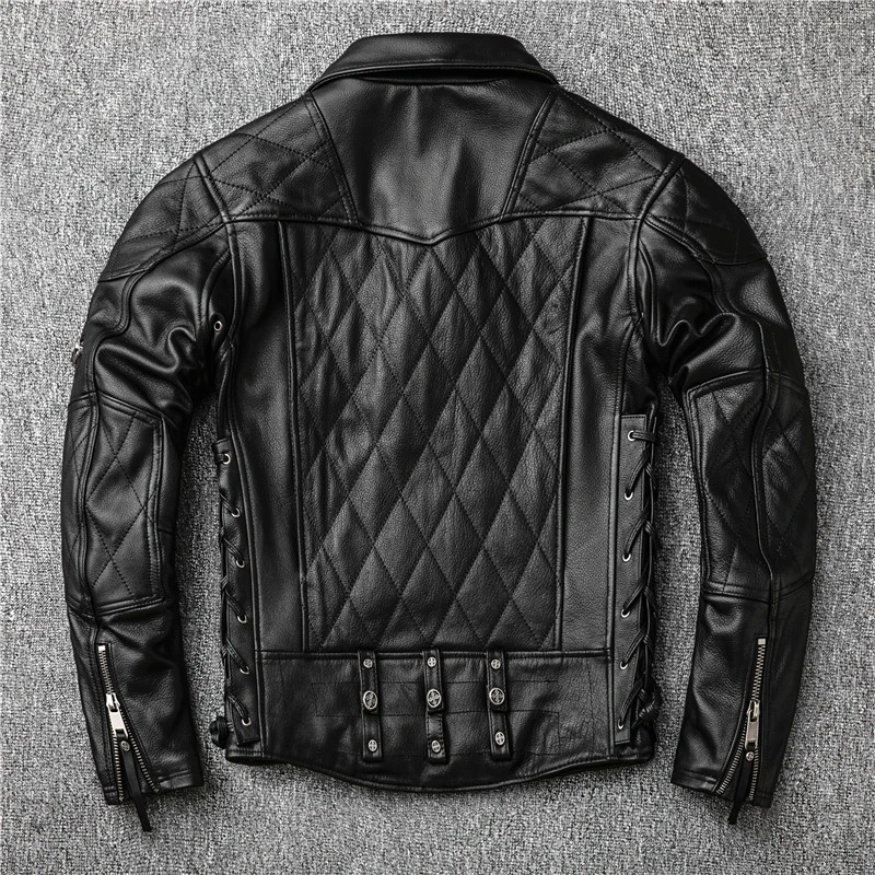 

Black Men 2020 American Motorcycle Leather Jacket Plus Size XXXXL Genuine Cowhide Autumn Slim Fit Biker's Coat FREE SHIPPING