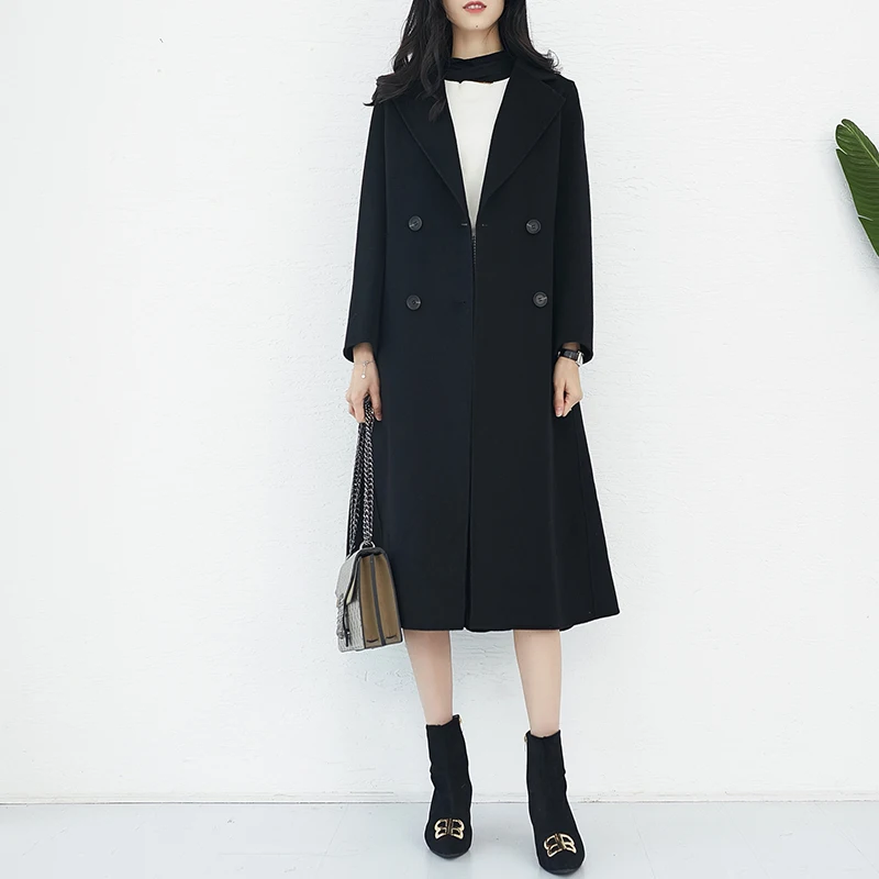 

Luxurious 100% wool coat wedding winter 2020 new red long knee length double faced overcoat long women's cashmere woolen coat