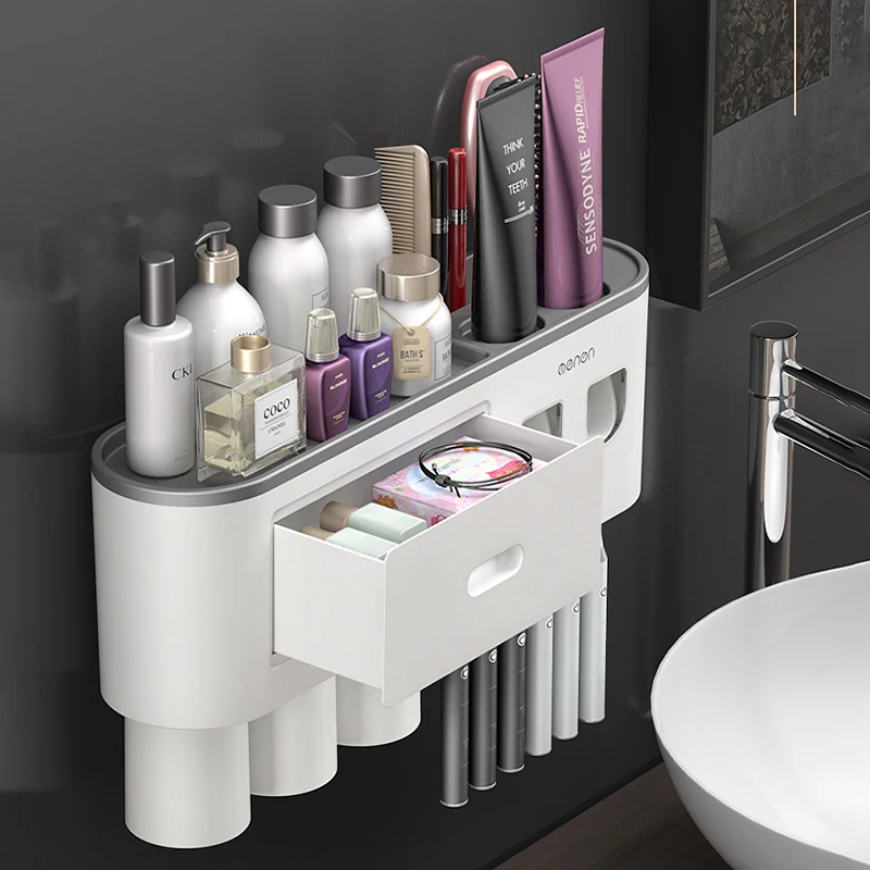 Wall-mounted Toothbrush Holder With 2 Toothpaste Dispenser Punch-free Bathroom Storage For Home Waterproof Accessories | Дом и сад