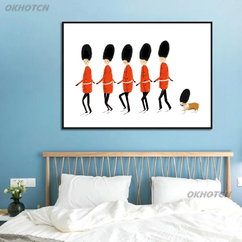 Картина на холсте пять человек и одна корги мультяшный современный постер печать