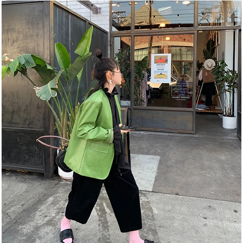 

Asymmetrical Striped Plaid Big Women Size Blazer New Lapel Long Sleeve Loose Fit Jacket Fashion Spring Autumn 2021