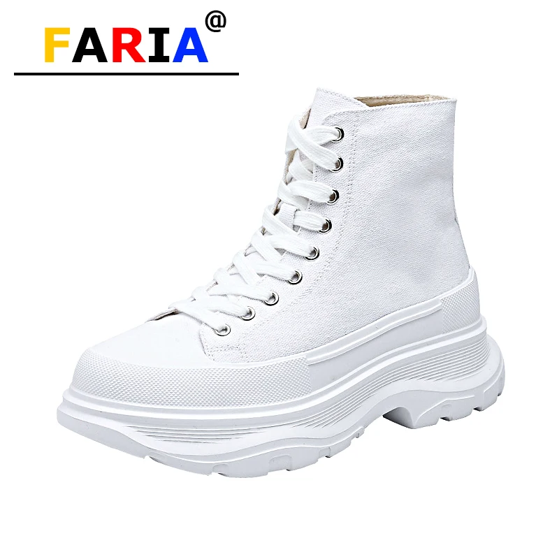 

Женские высокие кроссовки со шнуровкой, повседневные холщовые кроссовки белого и черного цвета на плоской платформе, весна-осень 2020