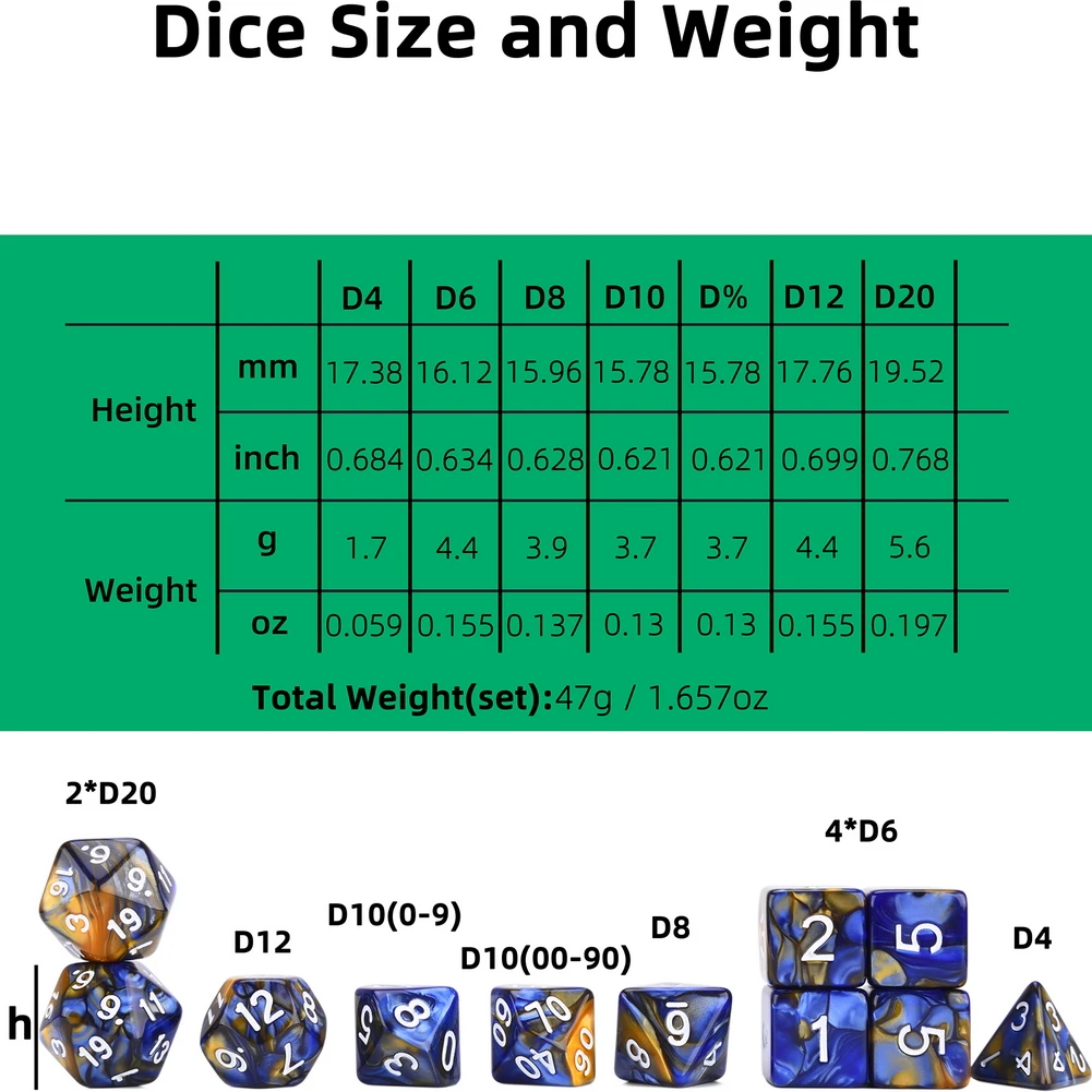 

Polyhedral Dice Set with Velvet Drawstring Bag Great for Role Playing Game D&D 5e