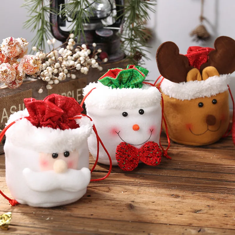 Santa Sacks Cloth Apple Gift Bags Christmas Decorations for Home Ornaments New Year 2020 Noel Navidad Presents Kids | Дом и сад