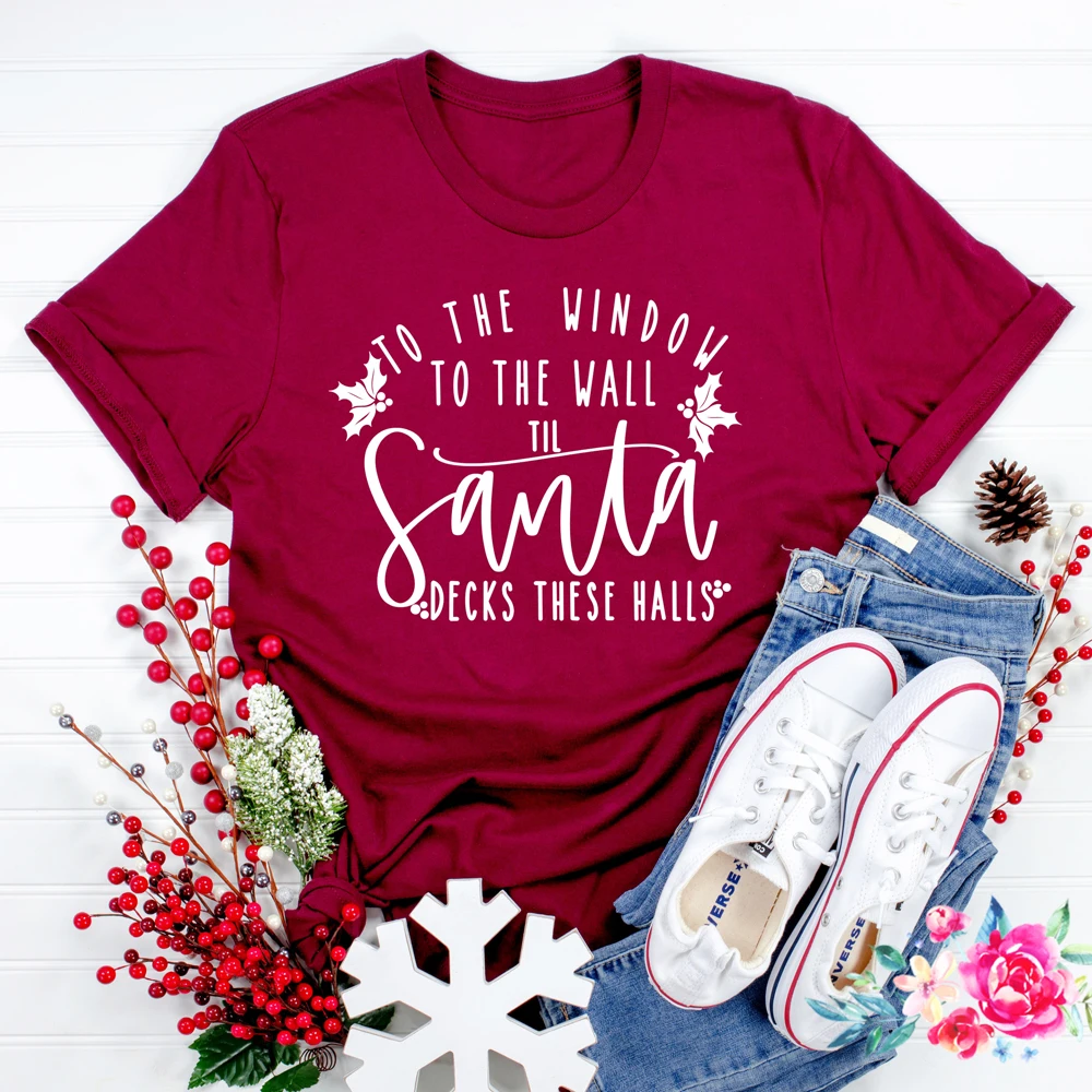 

Прикольная футболка с рождественским подарком для женщин, прикольная футболка с графическим слоганом и надписью «к окну к стене», «Дед Моро...