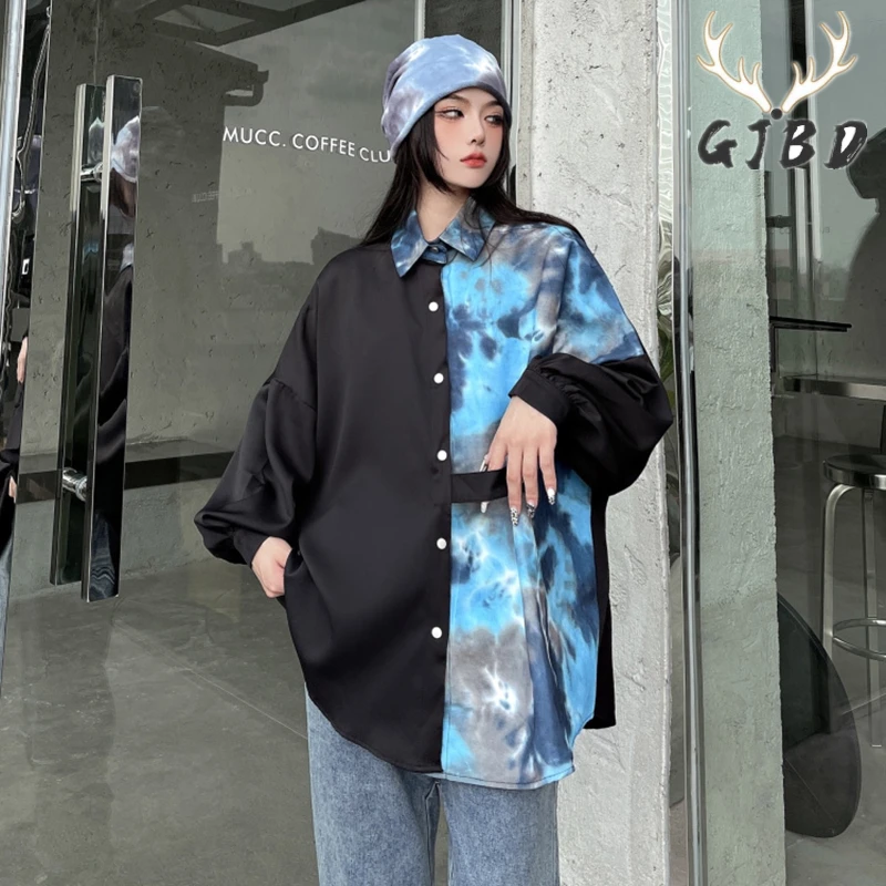 

Long Sleeve Women's Blouse New 2021 Summer Streetwear Harajuku Fashion Baggy Patchwork Button Up Shirt Ladies Casual Tops Shirt