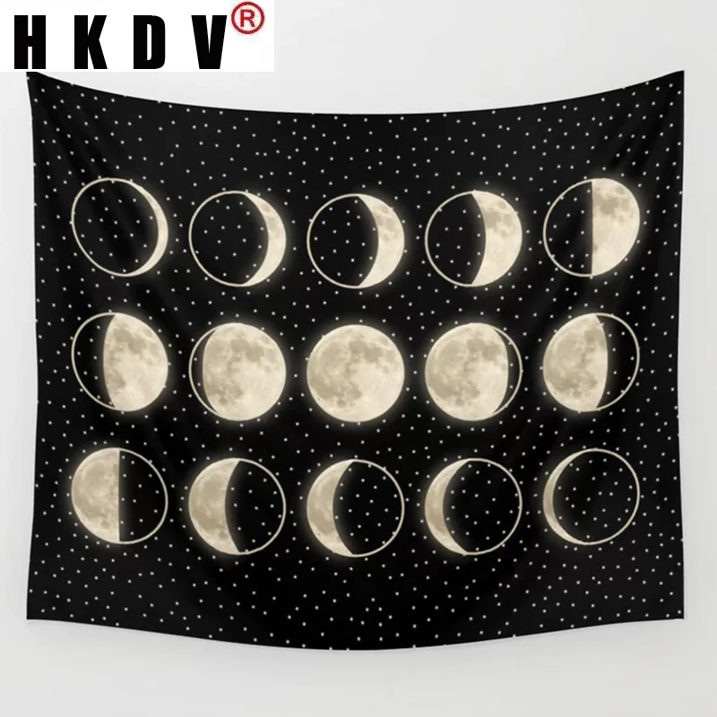 

HKDV Tapestry Wall Hanging Black Moon Phase Tarot Covering Rugs Background Cloth Beach Mat Blanket Art Bedroom Dorm Home Decor