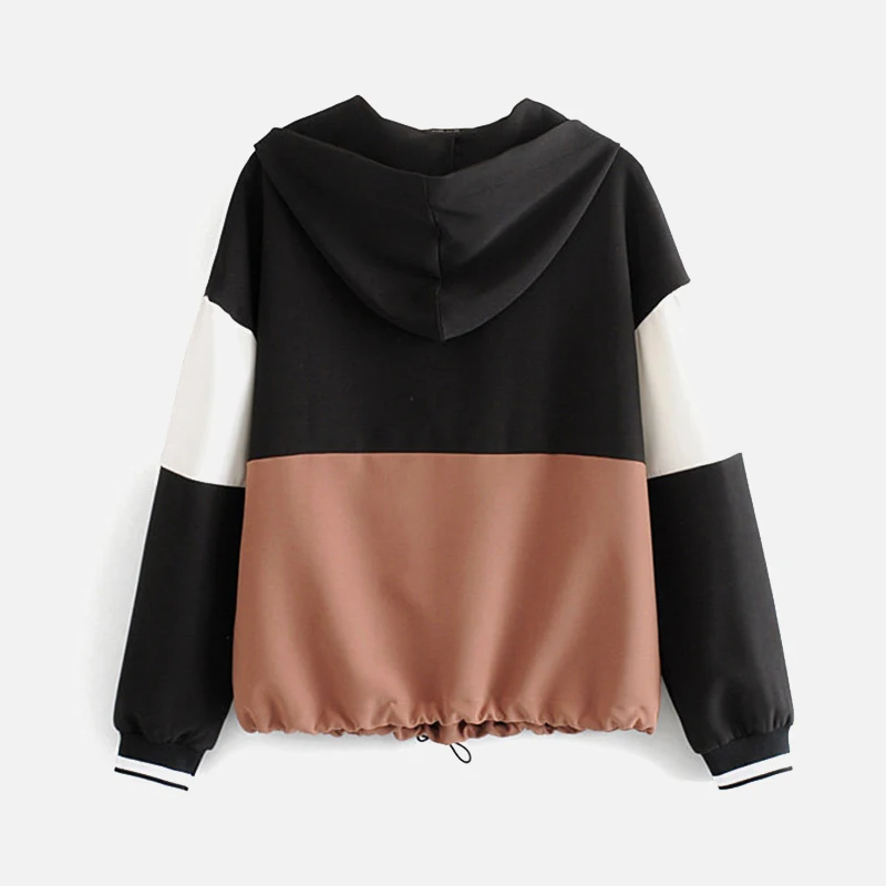 

Patchwork Women's Sweatshirt With Hooded Long Sleeve Zipper Ladies Sweatshirts 2021 Paneled Sports Casual Female Hoodies Autumn