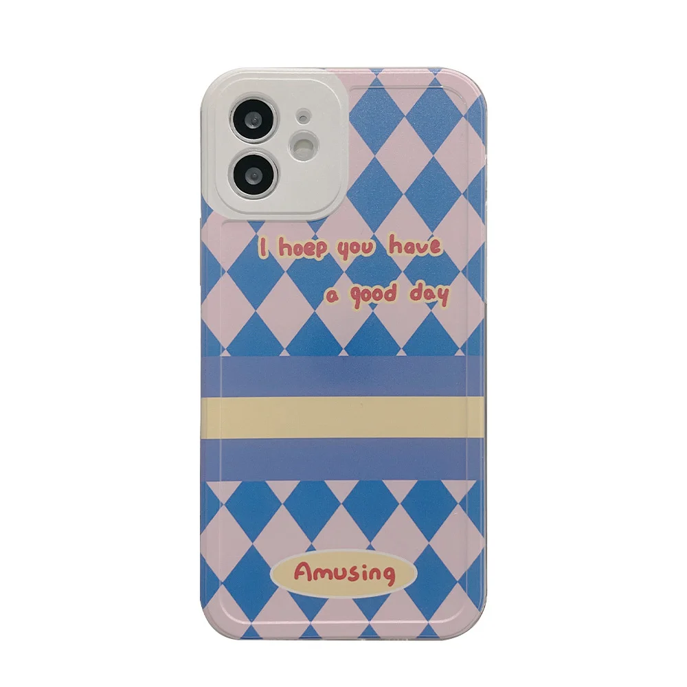 

Hot Korean funny Checkerboard Lattice cute Oval Smiley Bracket Soft Phone case for iphone13 11 Pro Max 12 X XR XS 7 Puls cover