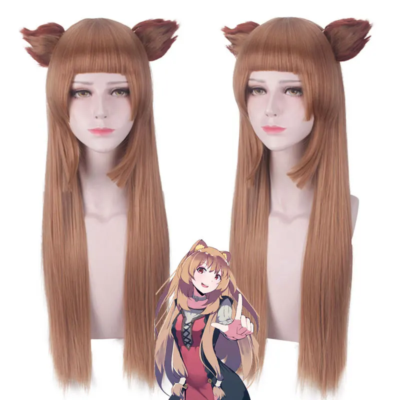 

90CM The Rising of the Shield Hero Cosplay Tate No Yuusha No Nariagari Raphtalia Wig Long Brown Hair Wigs Perucas with Ears