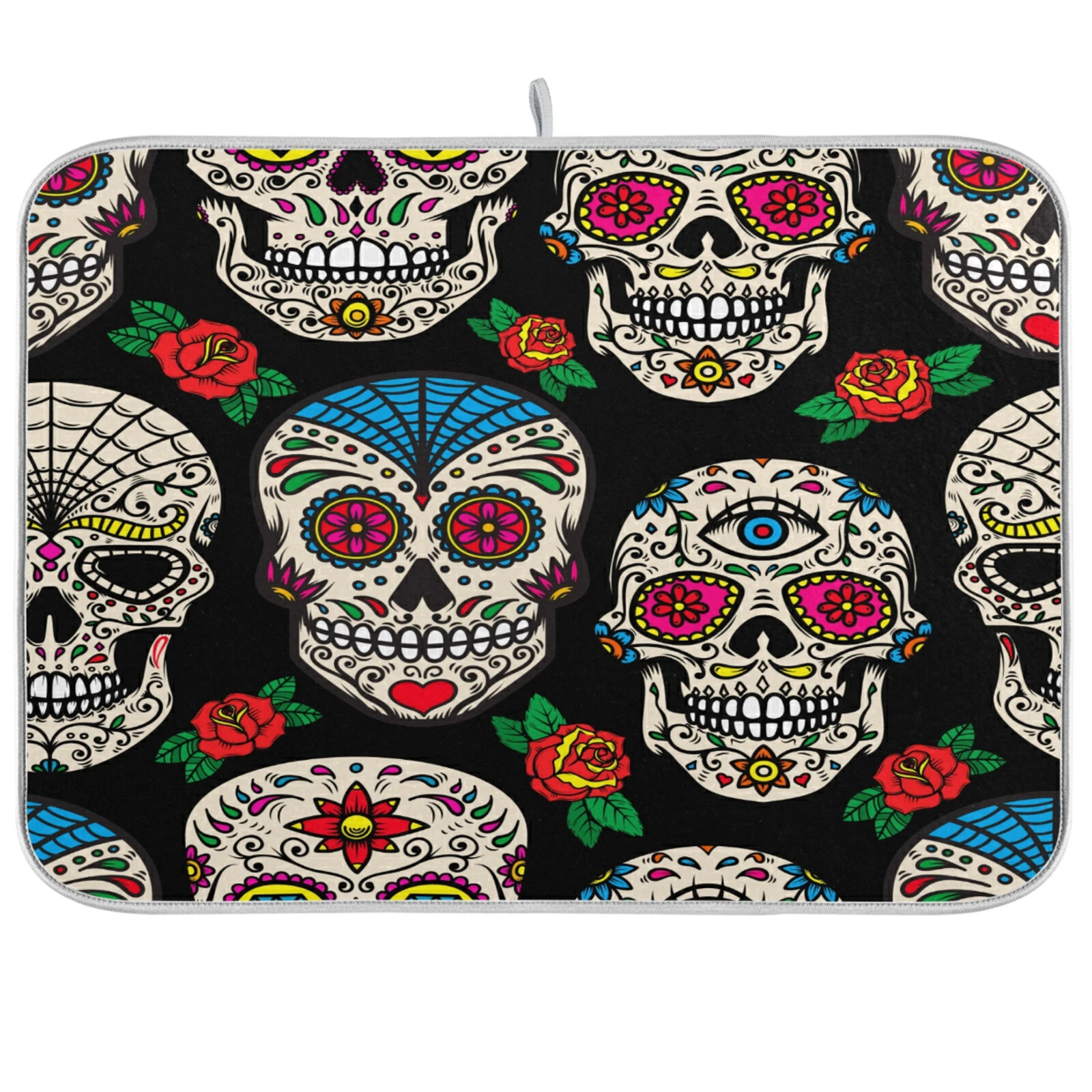 

Vintage Rose And Skull Printing Dish Drying Mat For Kitchen Absorbent Microfiber Tableware Pad Dish Mat Heat Resistant Placemat