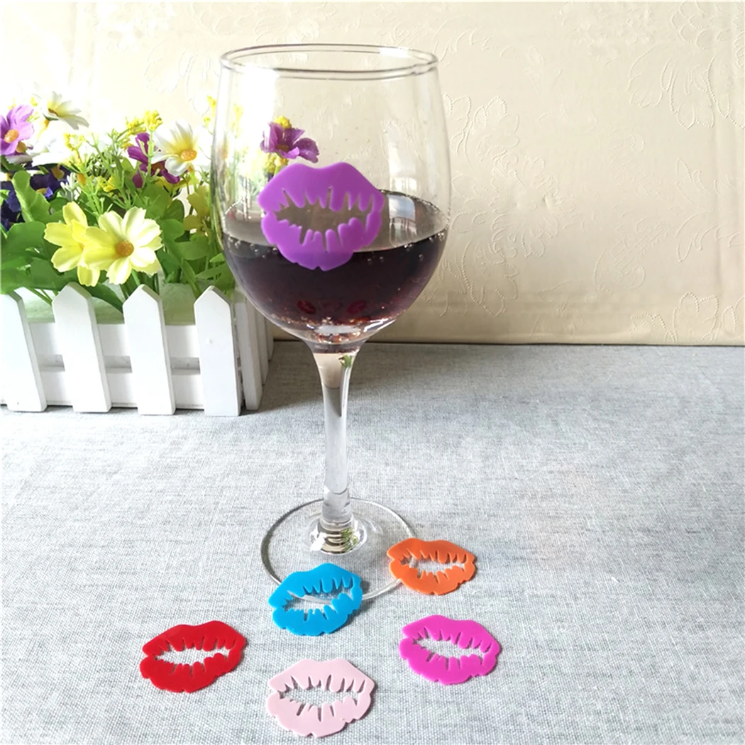 

6Pcs Silicone Red Wine Glass Marker Drink Marker Creative Lips Shape Glass Identification Marker Mixed Color Wine Glass Tag